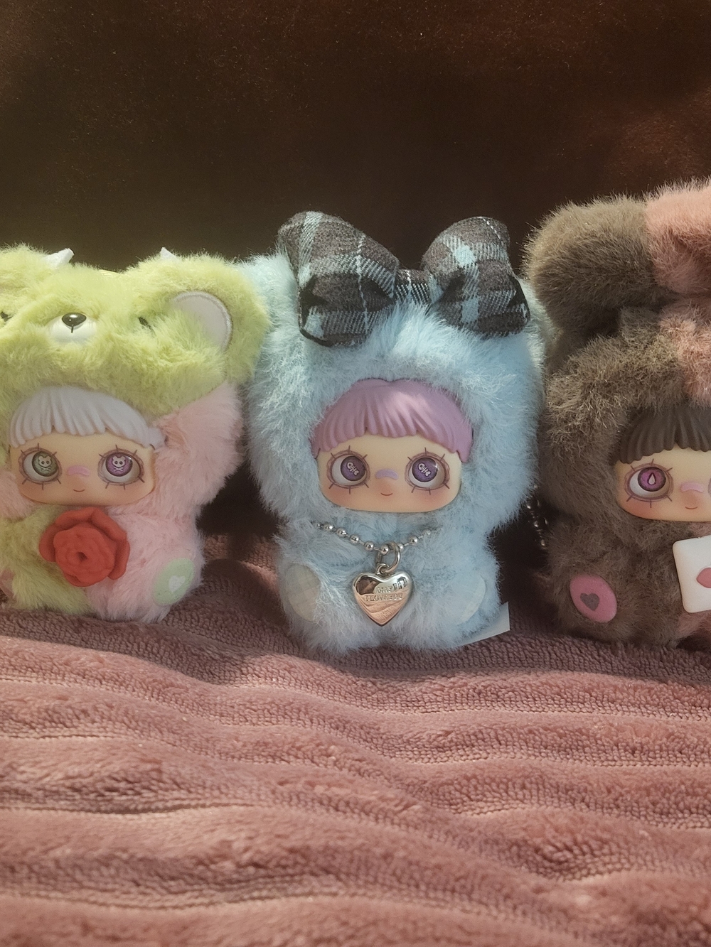 Source Unknown Plush Blue Doll with Plaid Bow and Heart Charm